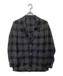 LARDINI（ラルディーニ）の古着「リネンブレンドチェックテーラードジャケット　JE32557AQ」｜グレー×ネイビー