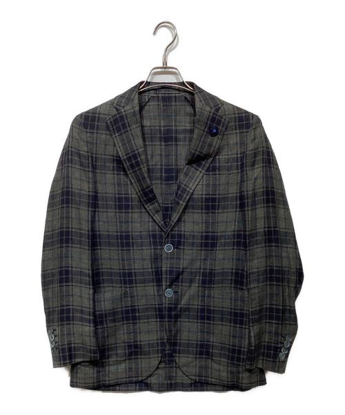 LARDINI（ラルディーニ）LARDINI (ラルディーニ) リネンブレンドチェックテーラードジャケット　JE32557AQ グレー×ネイビー サイズ:44の古着・服飾アイテム