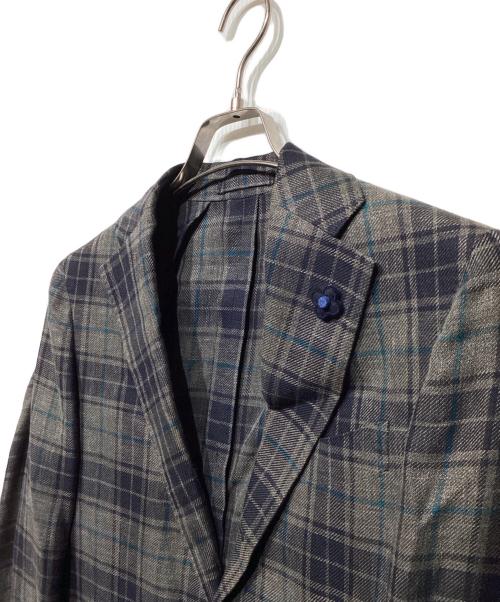 LARDINI（ラルディーニ）LARDINI (ラルディーニ) リネンブレンドチェックテーラードジャケット　JE32557AQ グレー×ネイビー サイズ:44の古着・服飾アイテム