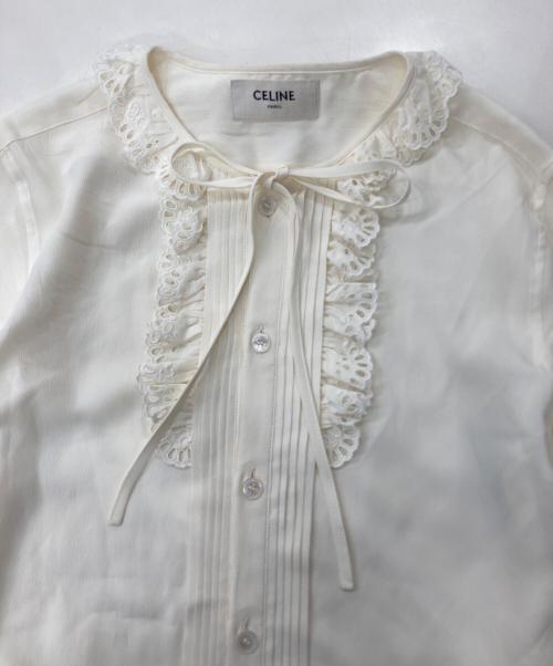 CELINE（セリーヌ）CELINE (セリーヌ) シルクフリルブラウス2C06A008D.01AV ホワイト サイズ:34の古着・服飾アイテム