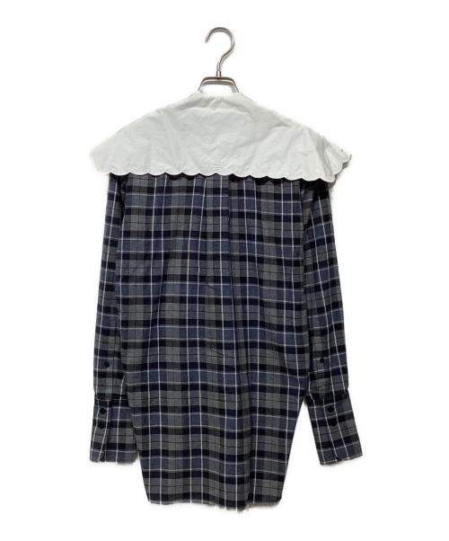 patou（パトゥ）patou (パトゥ) 刺繍入りカラー コットン&ウールブレンド シャツBL01200735029 グレー×ホワイト サイズ:36の古着・服飾アイテム