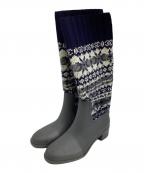 CHANELシャネル）の古着「ノルディック ラバー ロングブーツ」｜ネイビー×グレー