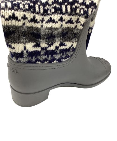 CHANEL（シャネル）CHANEL (シャネル) ノルディック ラバー ロングブーツ ネイビー×グレー サイズ:US６の古着・服飾アイテム