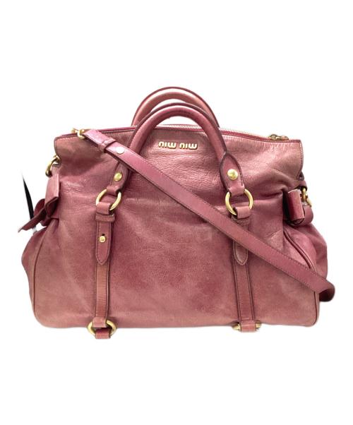 MIU MIU（ミュウミュウ）MIU MIU (ミュウミュウ) vitello lux ヴィッテロルクス　サイドリボン2WAYバッグ ピンクの古着・服飾アイテム
