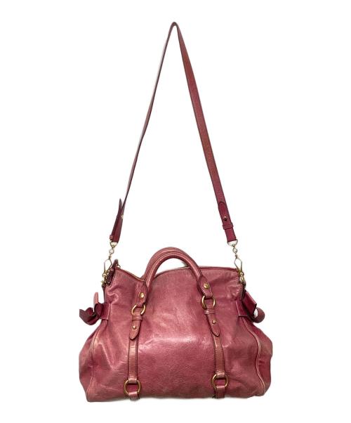 MIU MIU（ミュウミュウ）MIU MIU (ミュウミュウ) vitello lux ヴィッテロルクス　サイドリボン2WAYバッグ ピンクの古着・服飾アイテム