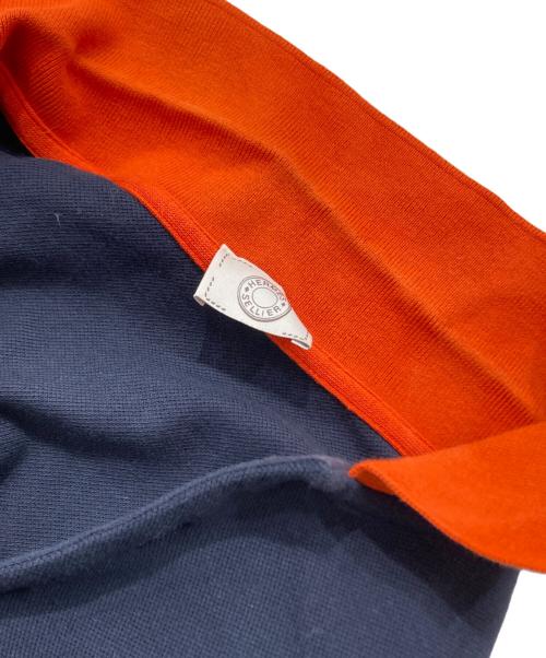 HERMES（エルメス）HERMES (エルメス) セリエボタンポロシャツ ネイビー×オレンジ サイズ:Sの古着・服飾アイテム