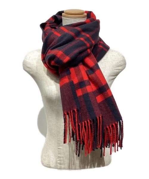 JOHNSTONS OF ELGIN（ジョンストンズオブエルガン）JOHNSTONS OF ELGIN (ジョンストンズオブエルガン) チェック大判ストール レッド×ネイビーの古着・服飾アイテム