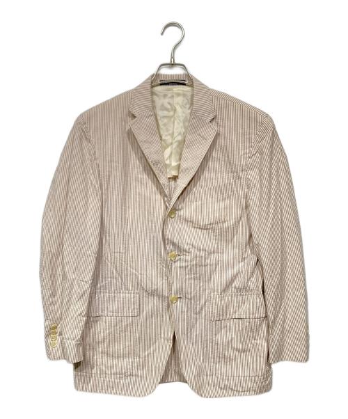 POLO RALPH LAUREN（ポロ・ラルフローレン）POLO RALPH LAUREN (ポロ・ラルフローレン) シアサッカーテーラードジャケット ブラウン×ホワイト サイズ:39Sの古着・服飾アイテム