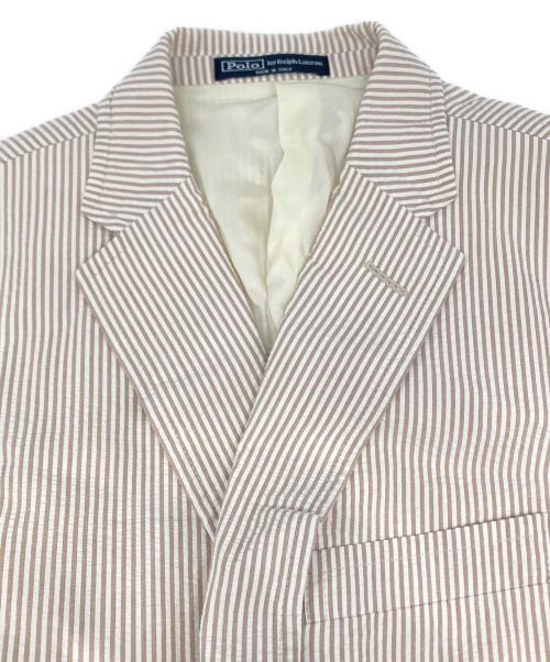 POLO RALPH LAUREN（ポロ・ラルフローレン）POLO RALPH LAUREN (ポロ・ラルフローレン) シアサッカーテーラードジャケット ブラウン×ホワイト サイズ:39Sの古着・服飾アイテム