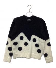 stussy（ステューシー）の古着「DICE FUZZY CREW KNIT」｜ブラック×ホワイト