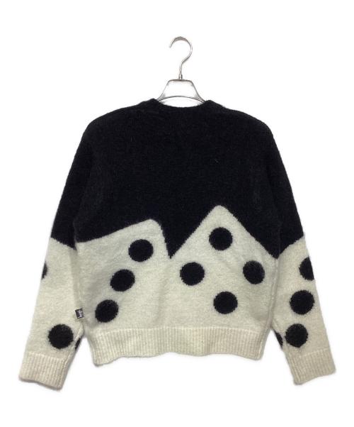 stussy（ステューシー）stussy (ステューシー) DICE FUZZY CREW KNIT ブラック×ホワイト サイズ:Mの古着・服飾アイテム