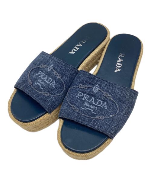 PRADA（プラダ）PRADA (プラダ) エスパドリーユ デニム サンダル ブルー×ベージュ サイズ:37 1/2の古着・服飾アイテム