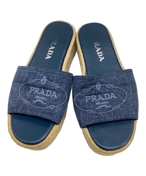 PRADA（プラダ）PRADA (プラダ) エスパドリーユ デニム サンダル ブルー×ベージュ サイズ:37 1/2の古着・服飾アイテム