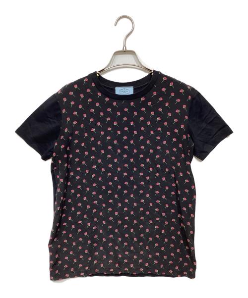 PRADA（プラダ）PRADA (プラダ) フローラル柄Tシャツ ブラック サイズ:Sの古着・服飾アイテム