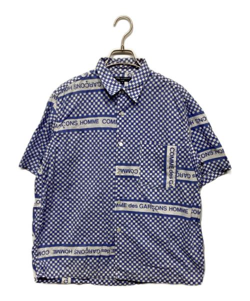 COMME des GARCONS HOMME（コムデギャルソン オム）COMME des GARCONS HOMME (コムデギャルソン オム) ロゴチェッカー柄シャツ　	AD2003  ブルー×ホワイト サイズ:Sの古着・服飾アイテム