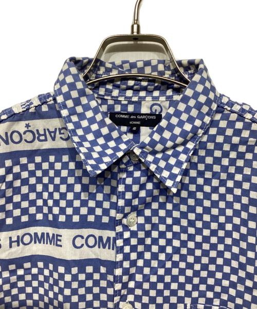 COMME des GARCONS HOMME（コムデギャルソン オム）COMME des GARCONS HOMME (コムデギャルソン オム) ロゴチェッカー柄シャツ　	AD2003  ブルー×ホワイト サイズ:Sの古着・服飾アイテム