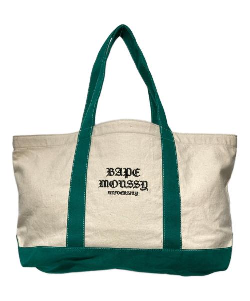 A BATHING APE（ア ベイシング エイプ）A BATHING APE (ア ベイシング エイプ) moussy (マウジー) キャンバストートバッグ アイボリー×グリーンの古着・服飾アイテム
