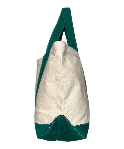 A BATHING APE（ア ベイシング エイプ）A BATHING APE (ア ベイシング エイプ) moussy (マウジー) キャンバストートバッグ アイボリー×グリーンの古着・服飾アイテム