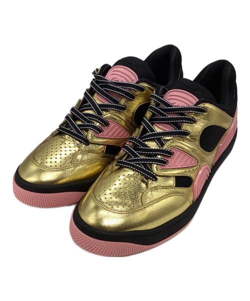 GUCCI（グッチ）GUCCI (グッチ) BASKET LOW レザーローカットスニーカー725905 ゴールド×ピンク サイズ:40の古着・服飾アイテム