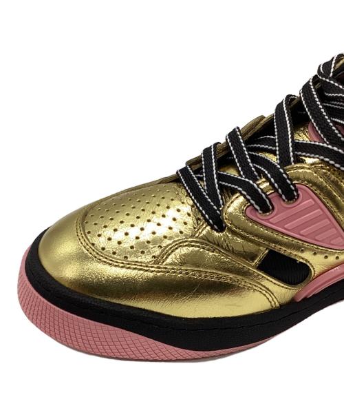 GUCCI（グッチ）GUCCI (グッチ) BASKET LOW レザーローカットスニーカー725905 ゴールド×ピンク サイズ:40の古着・服飾アイテム