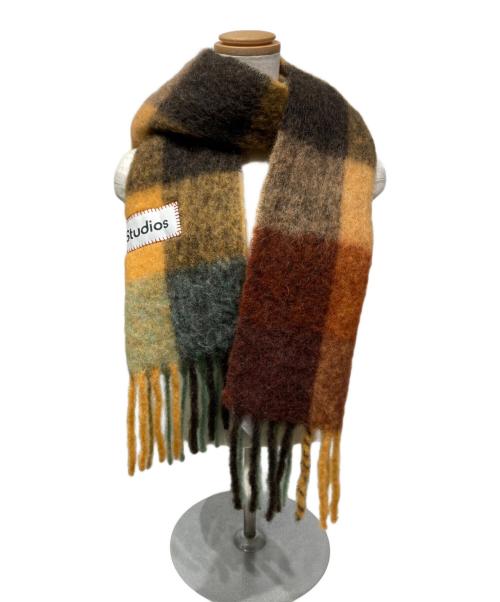 Acne studios（アクネ ストゥディオス）Acne studios (アクネ ストゥディオス) モヘアチェックスカーフ ブラウン×グリーンの古着・服飾アイテム