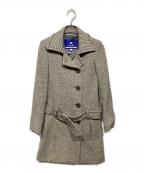 BURBERRY BLUE LABELバーバリーロンドンブルーレーベル）の古着「アンゴラ混ベルト付ツイードコート」｜ベージュ