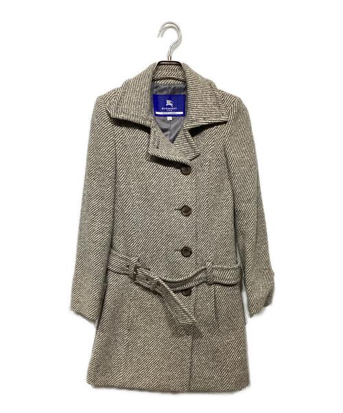 BURBERRY BLUE LABEL（バーバリー ブルー レーベル）BURBERRY BLUE LABEL (バーバリーロンドンブルーレーベル) アンゴラ混ベルト付ツイードコート ベージュ サイズ:36の古着・服飾アイテム