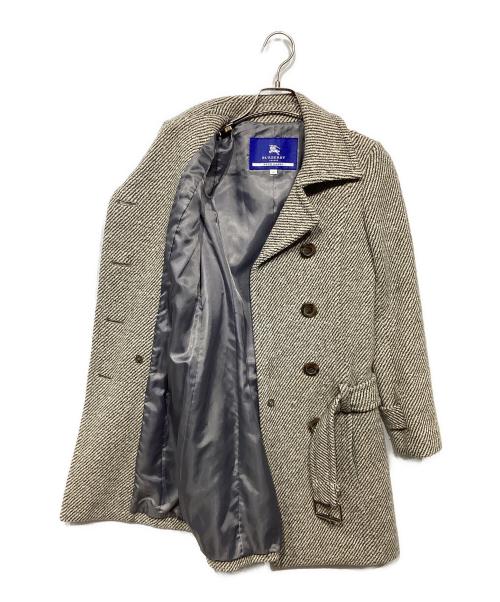 BURBERRY BLUE LABEL（バーバリー ブルー レーベル）BURBERRY BLUE LABEL (バーバリーロンドンブルーレーベル) アンゴラ混ベルト付ツイードコート ベージュ サイズ:36の古着・服飾アイテム