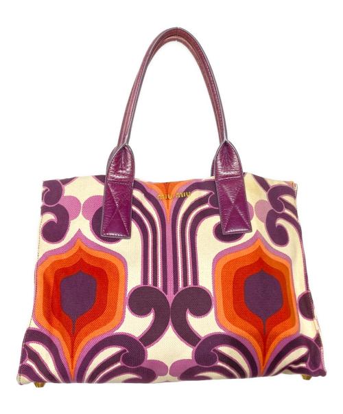 MIU MIU（ミュウミュウ）MIU MIU (ミュウミュウ) 総柄キャンバストートバッグ ピンクの古着・服飾アイテム