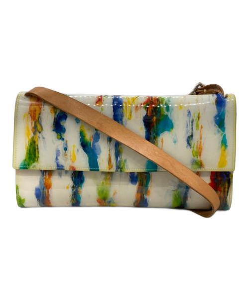 macro mauro（マクロマウロ）macro mauro (マクロマウロ) ハンドペイント　ショルダー＆クラッチバック ホワイト×ブラウンの古着・服飾アイテム