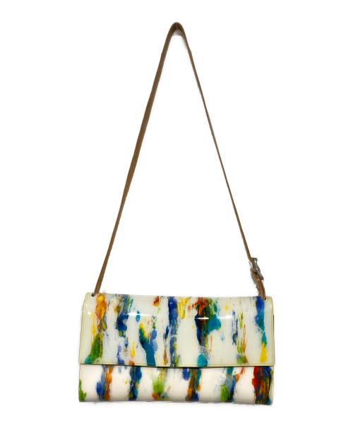 macro mauro（マクロマウロ）macro mauro (マクロマウロ) ハンドペイント　ショルダー＆クラッチバック ホワイト×ブラウンの古着・服飾アイテム