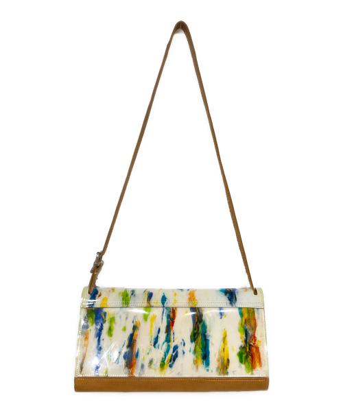 macro mauro（マクロマウロ）macro mauro (マクロマウロ) ハンドペイント　ショルダー＆クラッチバック ホワイト×ブラウンの古着・服飾アイテム