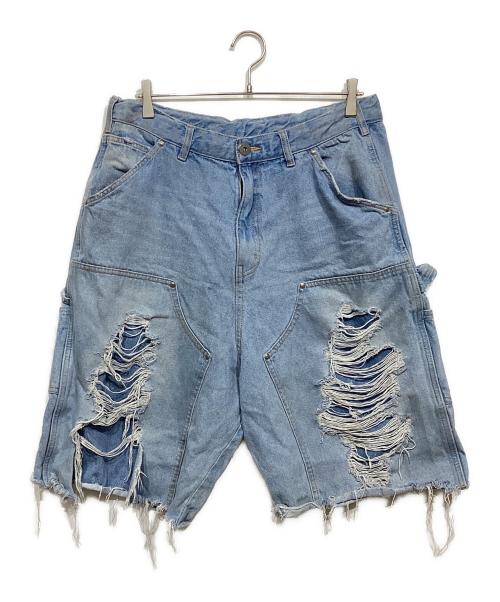 WHITELAND（ホワイトランド）WHITELAND (ホワイトランド) ヴィンテージ加工ダブルニーデニムショートパンツ インディゴ サイズ:Fの古着・服飾アイテム