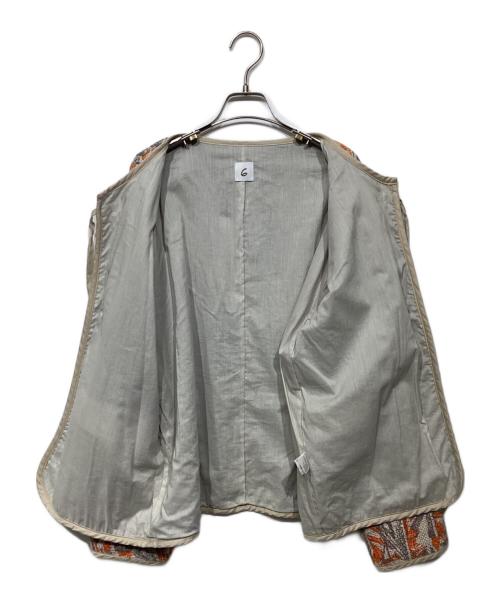 6(ROKU) BEAUTY&YOUTH（ロク ビューティーアンドユース）6(ROKU) BEAUTY&YOUTH (ロク ビューティーアンドユース) SASHIKO MOTIF JACQUARD JACKET 8625-241-0313 グレー×オレンジ サイズ:Freeの古着・服飾アイテム