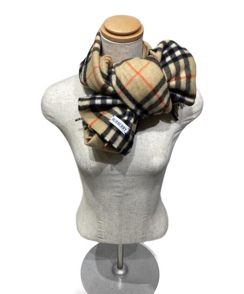 BURBERRY（バーバリー）BURBERRY (バーバリー) カシミヤフリンジ　ノバチェックマフラー ベージュの古着・服飾アイテム