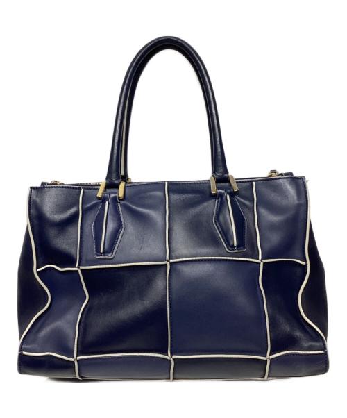 TOD'S（トッズ）TOD'S (トッズ) Dキューブ レザートートバッグ ネイビー×ホワイトの古着・服飾アイテム