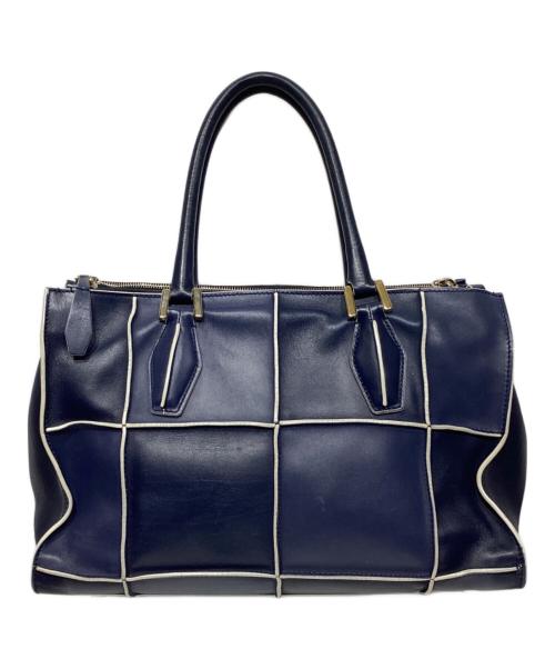 TOD'S（トッズ）TOD'S (トッズ) Dキューブ レザートートバッグ ネイビー×ホワイトの古着・服飾アイテム