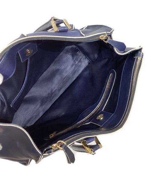 TOD'S（トッズ）TOD'S (トッズ) Dキューブ レザートートバッグ ネイビー×ホワイトの古着・服飾アイテム