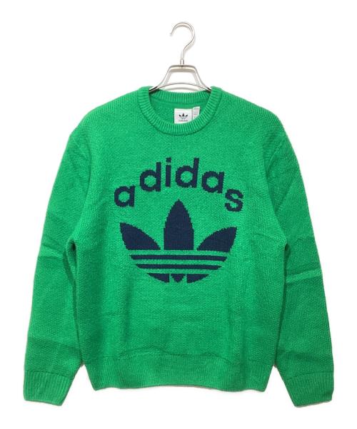 adidas（アディダス）adidas (アディダス) ロゴクルーネックセーター グリーン×ネイビー サイズ:Sの古着・服飾アイテム