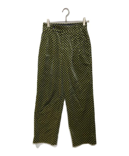 CABAN（キャバン）CABAN (キャバン) ジオメトリックベルベット 2タックワイドパンツ ブラック×イエロー サイズ:XSの古着・服飾アイテム
