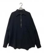 COMOLIコモリ）の古着「縮絨ウールハーフジップシャツ　Y03-02010」｜ブラック