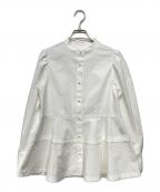 M-PREMIERエムプルミエ）の古着「パールボタンバンドカラーペプラムブラウス」｜ホワイト