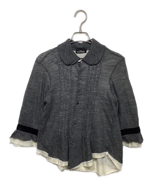 tricot COMME des GARCONS（トリココムデギャルソン）tricot COMME des GARCONS (トリココムデギャルソン) ウール丸襟シャツ グレー×ホワイト サイズ:-の古着・服飾アイテム