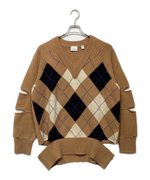 BURBERRY（バーバリー）BURBERRY (バーバリー) アーガイル カットアウトカシミヤ混セーター ベージュ サイズ:Mの古着・服飾アイテム