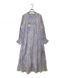 ne quittez pas（ヌキテパ）の古着「Cotton Voile Foil Flower Print Panel Dress」｜パープル