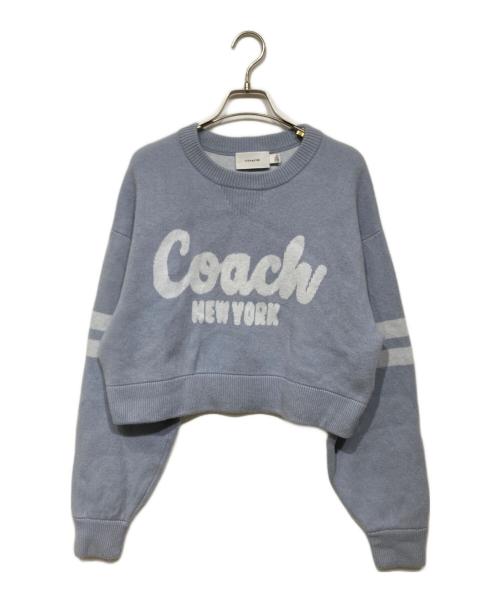 COACH（コーチ）COACH (コーチ) ロゴクロップドニット ブルー サイズ:Mの古着・服飾アイテム