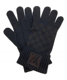 LOUIS VUITTON（ルイ ヴィトン）の古着「ダミエ柄 ニットグローブ」｜ブラック×ブラウン