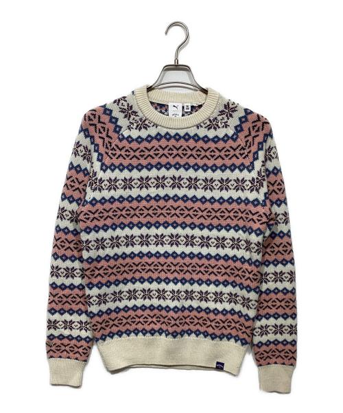 PUMA（プーマ）PUMA (プーマ) Noah (ノア) ノルディックニット ホワイト×ピンク サイズ:Sの古着・服飾アイテム