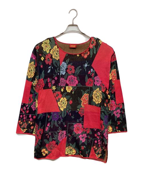 KENZO（ケンゾー）KENZO (ケンゾー) 花柄ニットワンピース ブラック×レッド サイズ:2の古着・服飾アイテム
