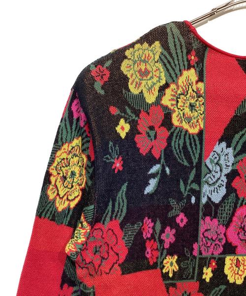 KENZO（ケンゾー）KENZO (ケンゾー) 花柄ニットワンピース ブラック×レッド サイズ:2の古着・服飾アイテム